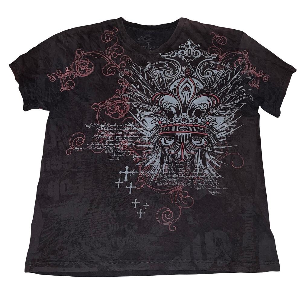 Dikotomy Grunge Tribal Goth Cross Wings Pinkman Aflliction Style AOP Y2K Shirt L